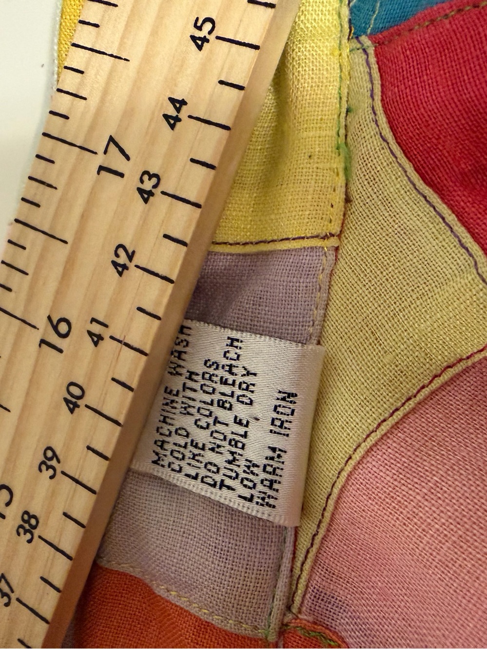 Vintage Gillian Gordon Rainbow Patchwork Linen Snap Shirt XS - Picture 6 of 7